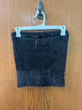All in Favor Black Faux Fur Tube Top with Ribbon